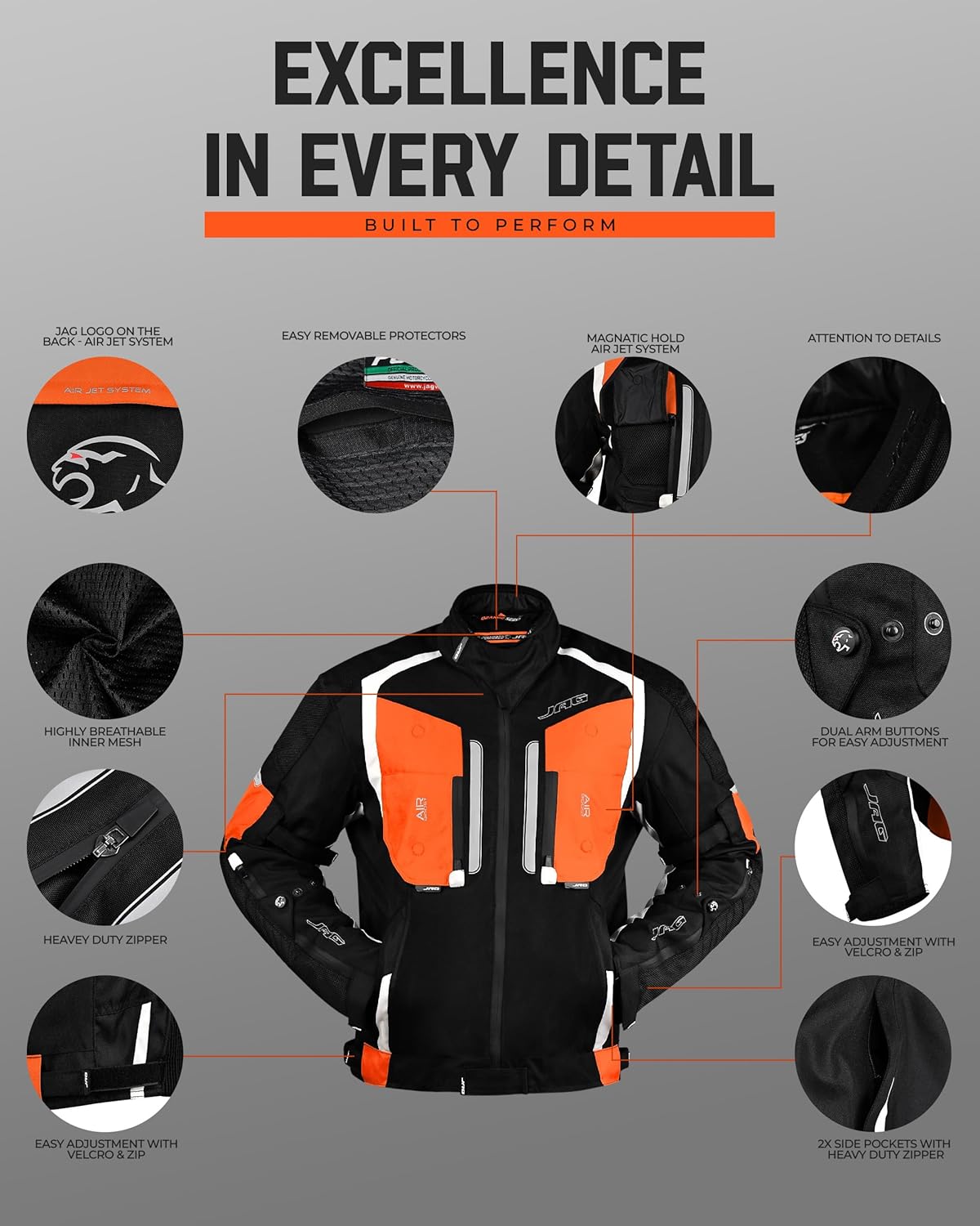 J.A.G. JAG Men's All Season Reflective Mesh Motorcycle Jacket | CE Armored Dual Sports Cordura Jacket with Removable Liner - Image 3