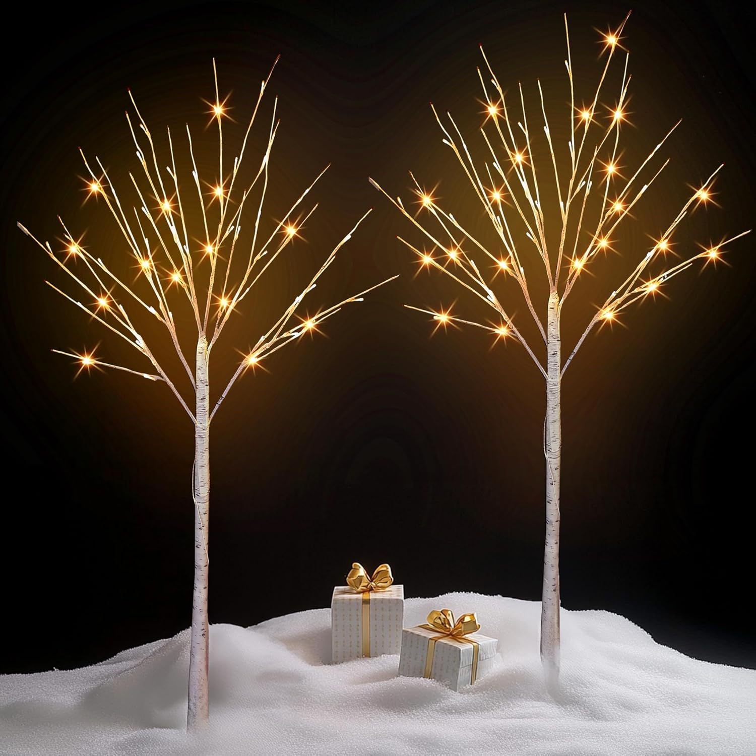 TW SHINE 2 Pack Lighted Birch Tree, 4 FT Total 96 LED Pre-lit Artificial Christmas Trees for Thanksgiving Christmas Decorations Indoor Outdoor Home Festival Wedding Party, Warm White