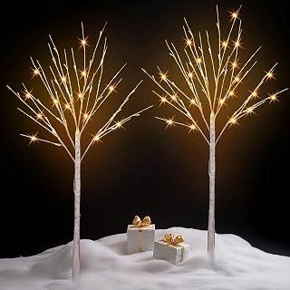 TW SHINE 2 Pack Lighted Birch Tree, 4 FT Total 96 LED Pre-lit Artificial Christmas Trees for Thanksgiving Christmas Decorations Indoor Outdoor Home Festival Wedding Party, Warm White