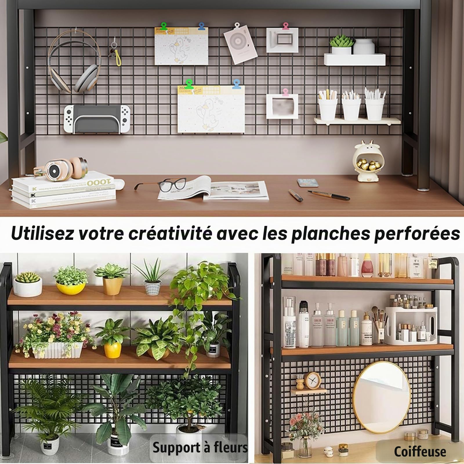 Bibliothèque de Bureau à 3 Niveaux, étagère de comptoir Polyvalente en métal, étagère de Bureau, étagère de Rangement, présentation, Organiseur (Noir, 95cm)