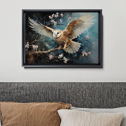 Miniatura 4 de Flying owl with trees, leaves, forest double exposure, nature animal, owl illusion art, wrapped framed canvas print, office wall art