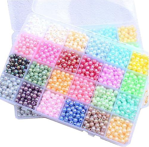Miniatura 7 de 1200 cuentas de perlas de 0.236 pulgadas para manualidades, 24 colores, cuentas de perlas multicolor con agujero para fabricación de joyas y