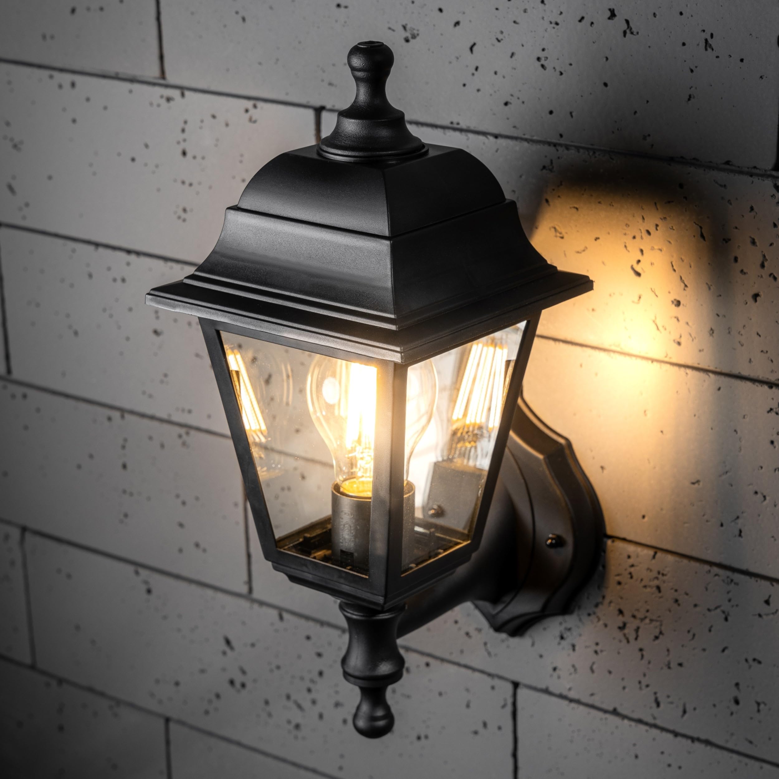 CGC Lighting Outdoor Outside Wall Light Black Coastal Weatherproof Lantern Traditional Vintage LED (Black Wall Light 3) - Image 2