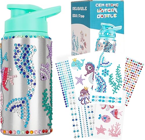 Regalo para niñas, decora tus propios kits de botellas de agua para niñas de 4 a 6 a 8 a 10 a 12 años, calcomanías de gemas de sirena, manualidades,