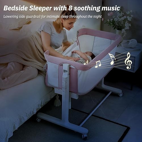 Miniatura 3 de Moisés eléctrico para bebé, cuna mecedora automática de 3 velocidades con malla completa, 5 ajustes de altura para Nweborn, 8 música, ruedas, rosa