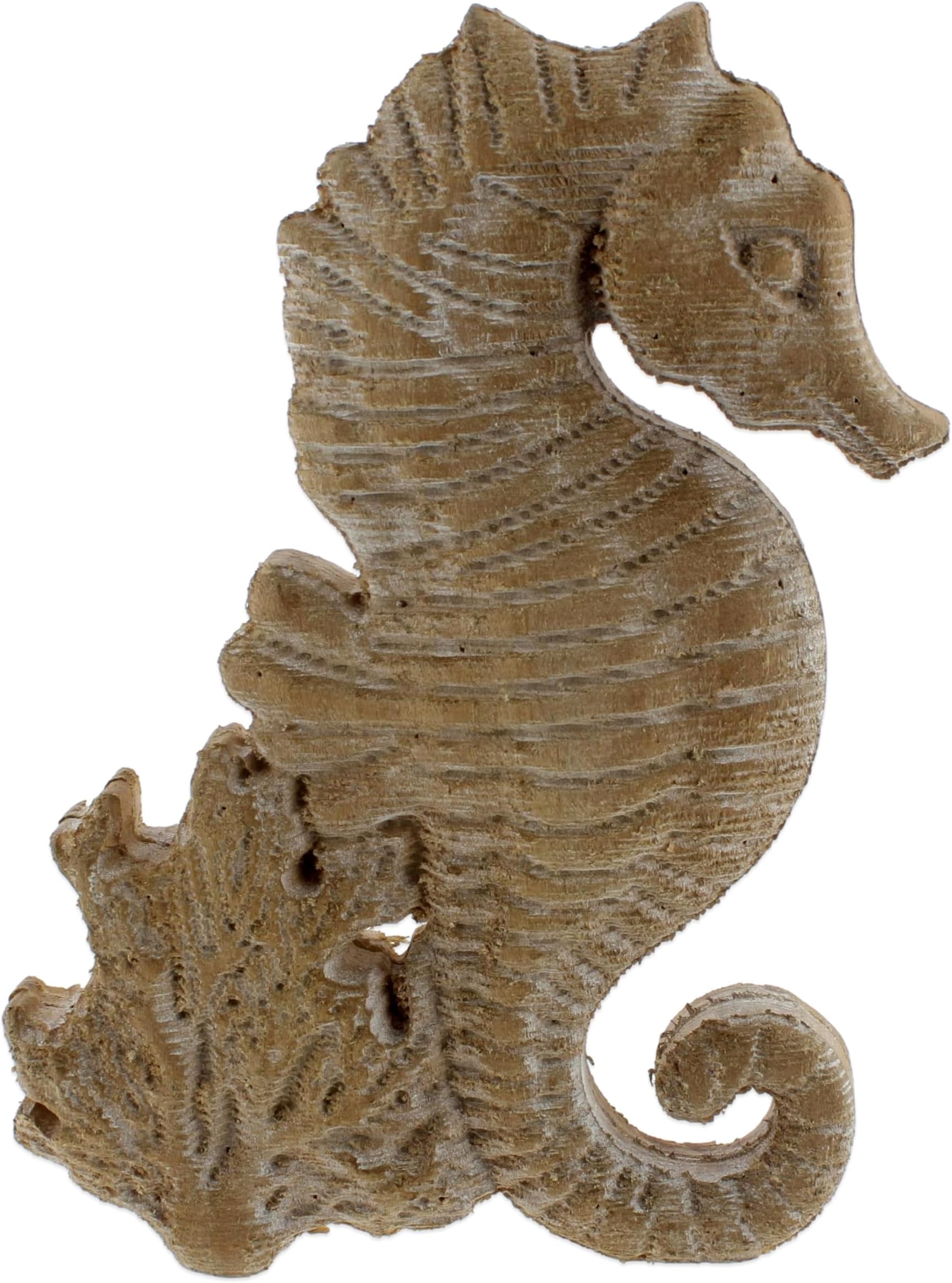 The Bridge Collection7" Wooden Seahorse - Mediterranean Home Decor - Nautical Style Seahorse Statue - Ocean & Beach Coastal Decor - Rustic Beach Theme