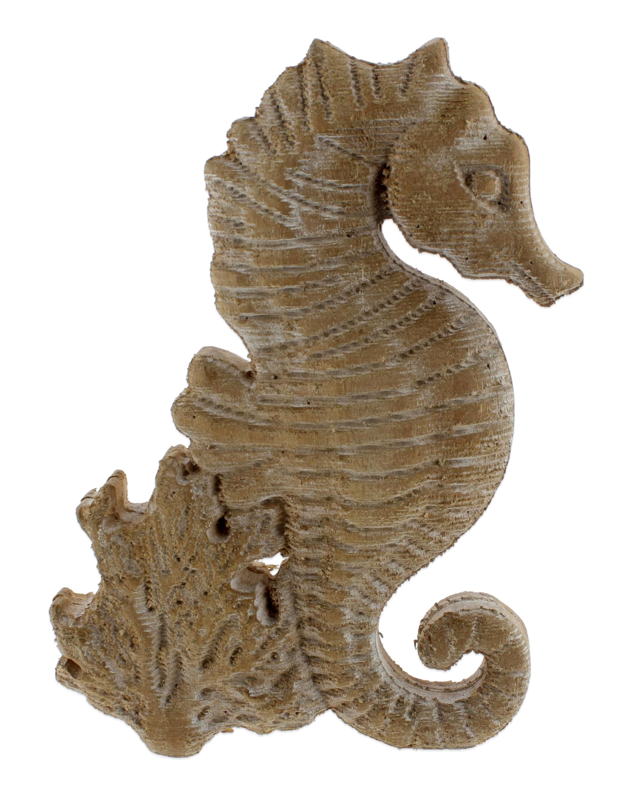 The Bridge Collection7" Wooden Seahorse - Mediterranean Home Decor - Nautical Style Seahorse Statue - Ocean & Beach Coastal Decor - Rustic Beach Theme