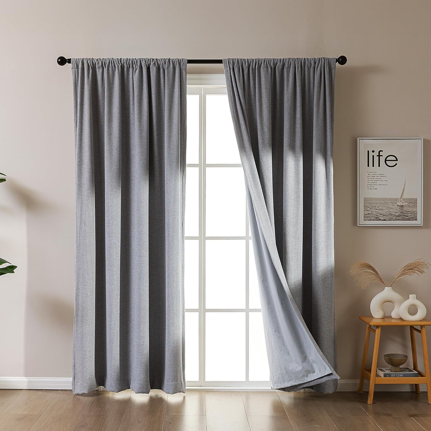 SLEEP ZONE Magnetic Closure Blackout Curtains for Bedroom and Living Room, Thermal Insulated Drapes for Room Darkening Noise Reduction with Rod Pocket, 2 Panels(52" × 72", Medium Gray) image 2