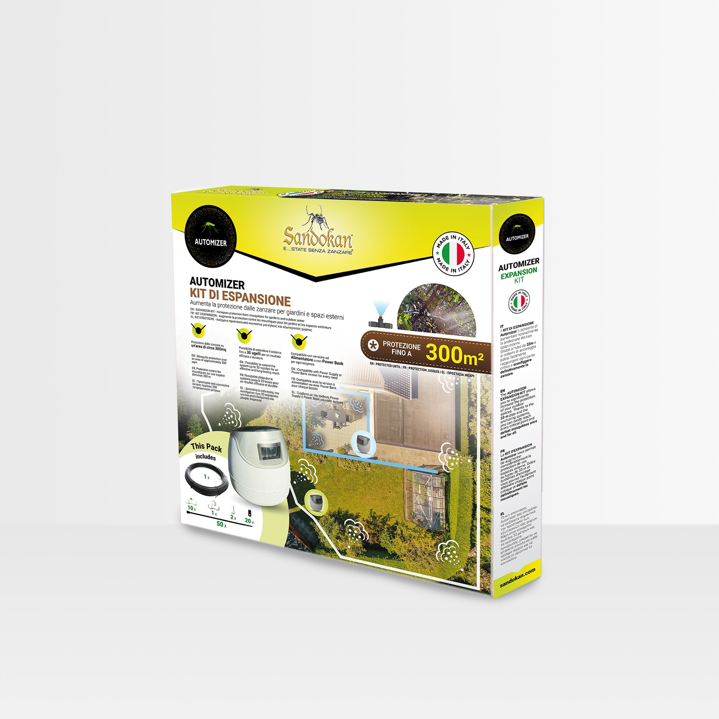 Sandokan, Kit Espansione per Automizer, Set Aggiuntivo con 10 Ugelli Nebulizzatori in Ottone e 33 Metri Tubo – Accessorio per Sistema Antizanzare Automatico Estensione Copertura +300mq Made in Italy