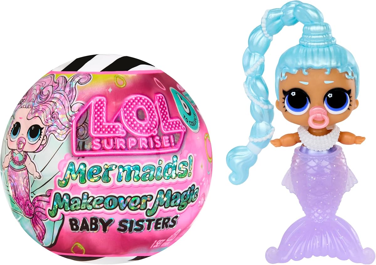 LOL Surprise Mermaids Makeover Magic Baby Sisters con colas de sirena que cambian de color y bola de exhibición inspirada en conchas, muñecas coleccionables, niños a partir de 4 años