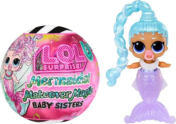 L.O.L. Surprise! Mermaids Makeover Magic Baby Sisters – Farbwechselnder Meerjungfrauenschwanz mit Muschel-Kugel zum Ausstellen, 6 Puppen zum Sammeln – ab 4 Jahren, Series 1 - 1