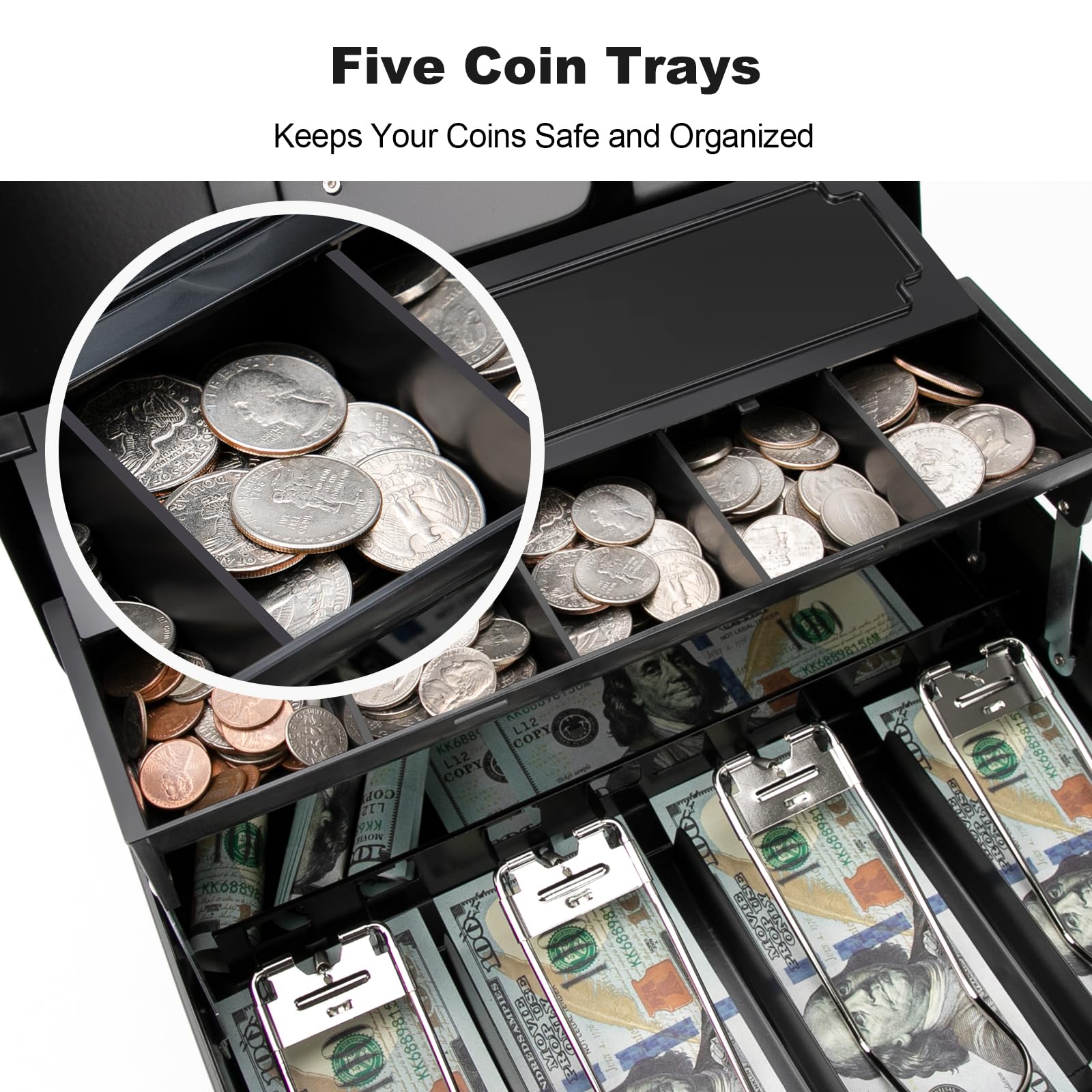 Caja de dinero con cerradura de combinación de cierre a presión y tapa deslizante para monedas, caja de dinero segura con bandeja para dinero y cerradura, caja de dinero segura duradera para