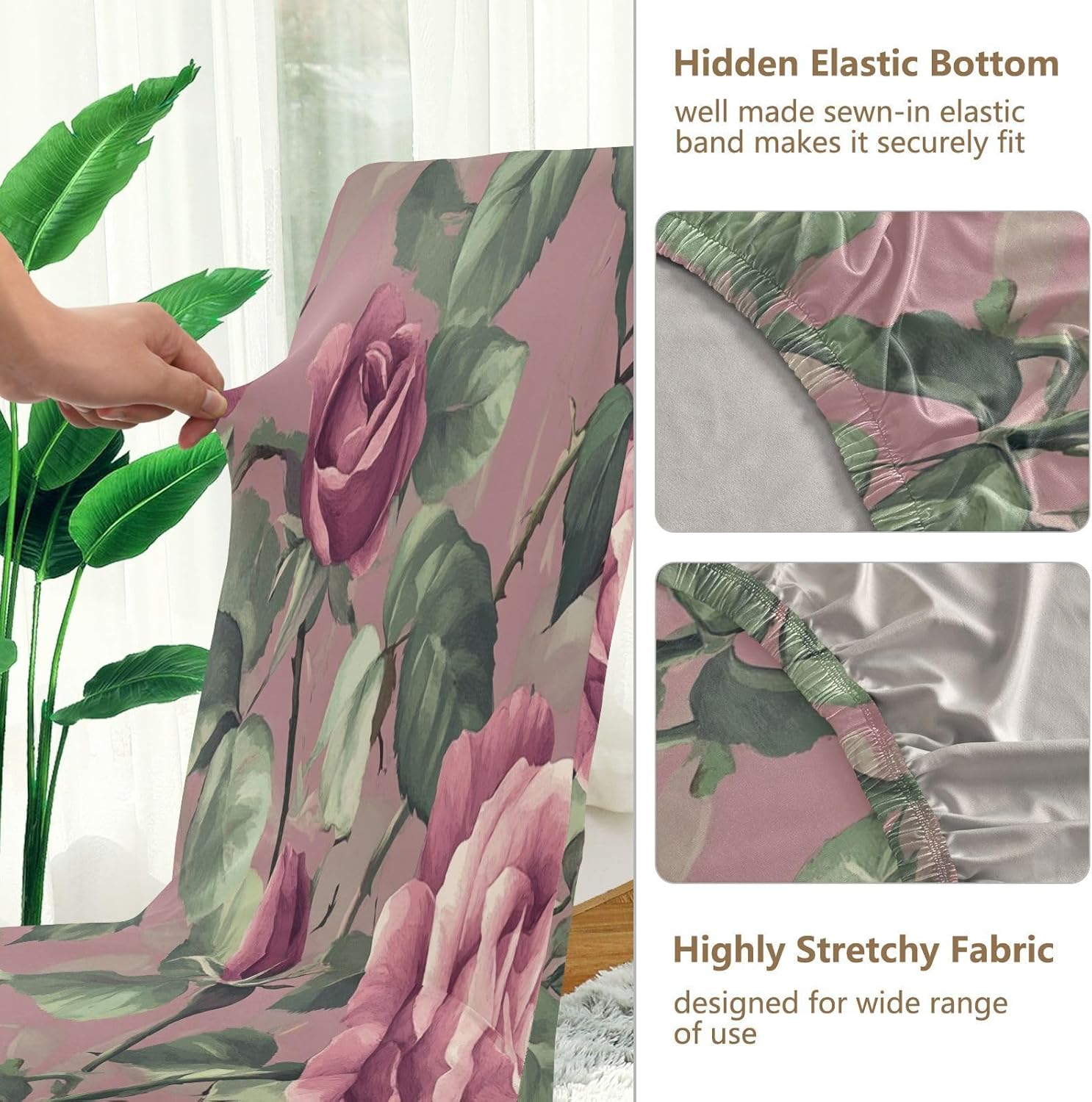 ALAZA Chair Covers for Dining Room, Romantic Rose Spring Flower Stretch Chair Cover Sets Chair Protector Removable Washable for Ktichen Restaurant Hotel