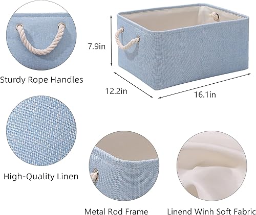Miniatura 6 de Contenedores de almacenamiento con asas de algodón resistentes (1 unidad), cestas de almacenamiento de tela para organizar uso para oficina y hogar,