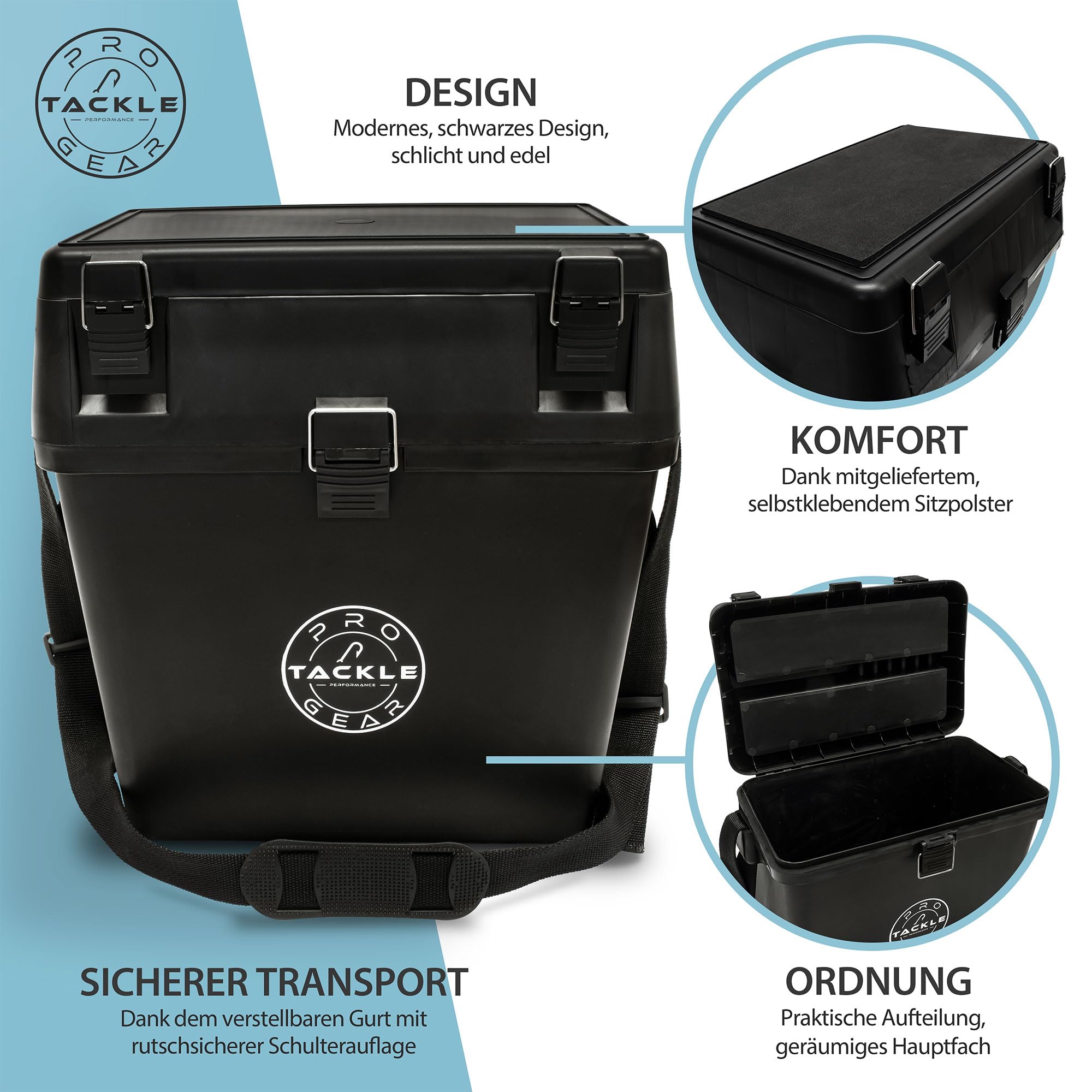 Pro Tackle Allround Angelkoffer Sitzkiepe | Inklusive 4x Angelboxen, Boxen im Deckel, Für Angelzubehör