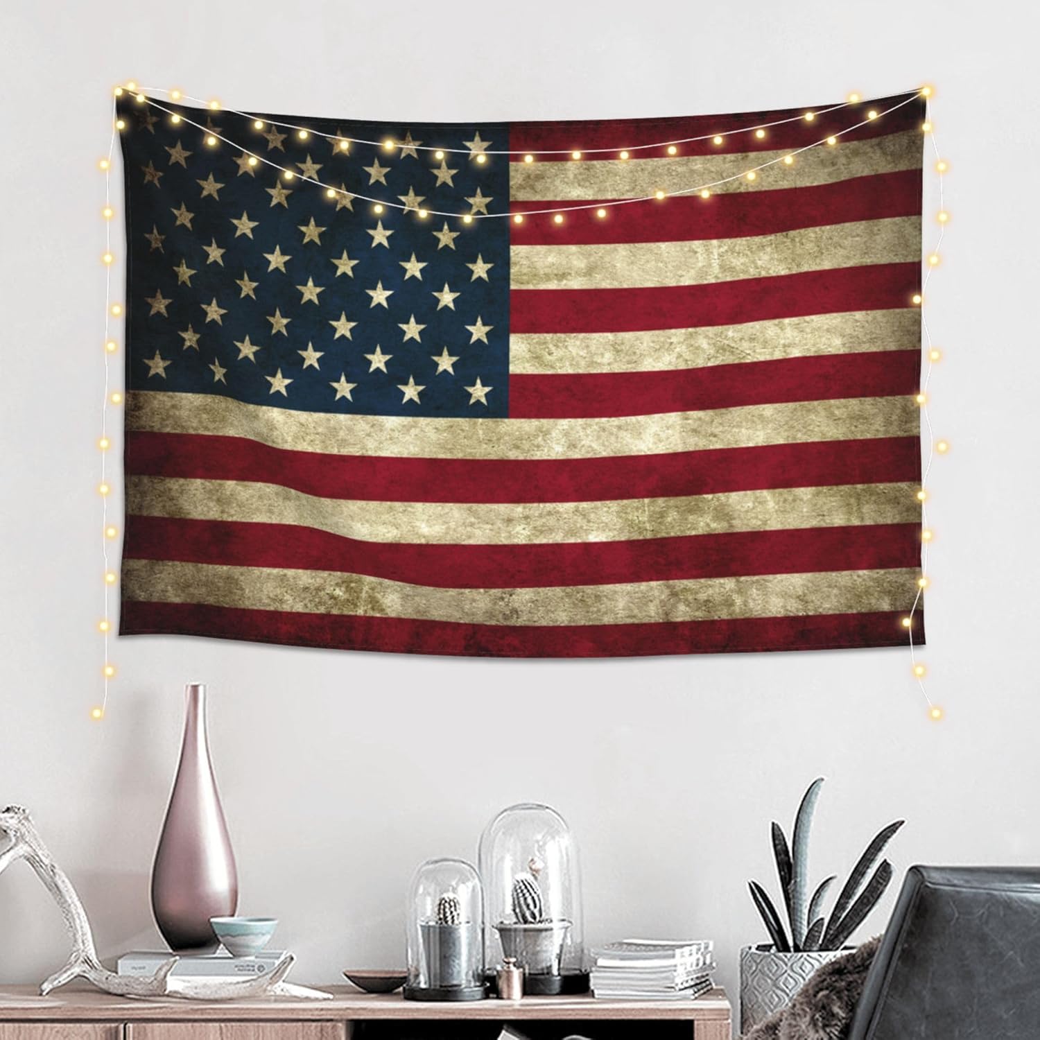 JUHIOPOI American Flag Retro Tapestry Wall Decoration, Art Tapestries Wall Hanging, Banner Wall Tapestry For Dorm Bedroom Living Room College Dorm Home Decor 60x90in