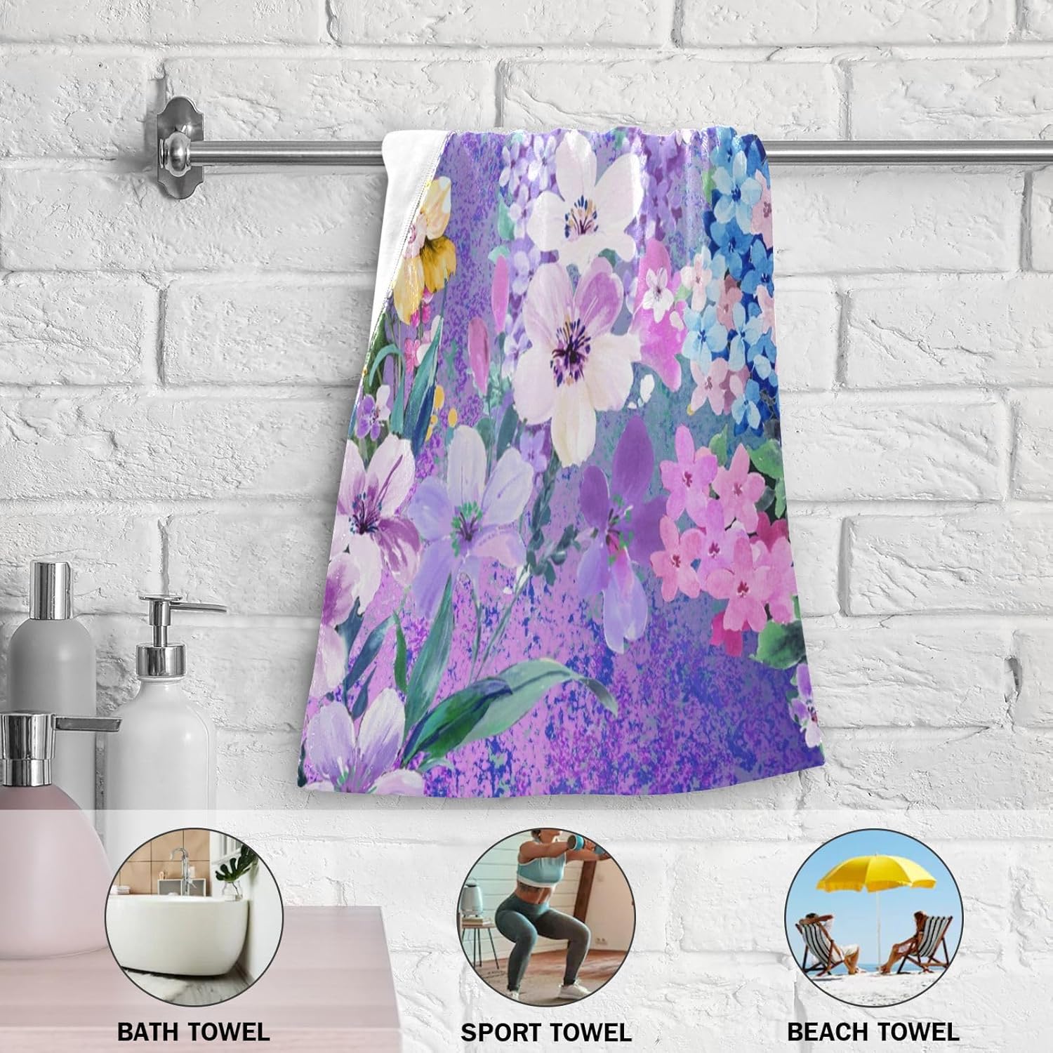 Purple Floral Hand Towels for Bathroom 2 Pack,Microfiber Soft Absorbent Garden Pink Wildflower Spring Nature Scenery Kitchen Towels,Decorative Bathroom Towels for Face,Hair,Bath 14"x28" - Image 5