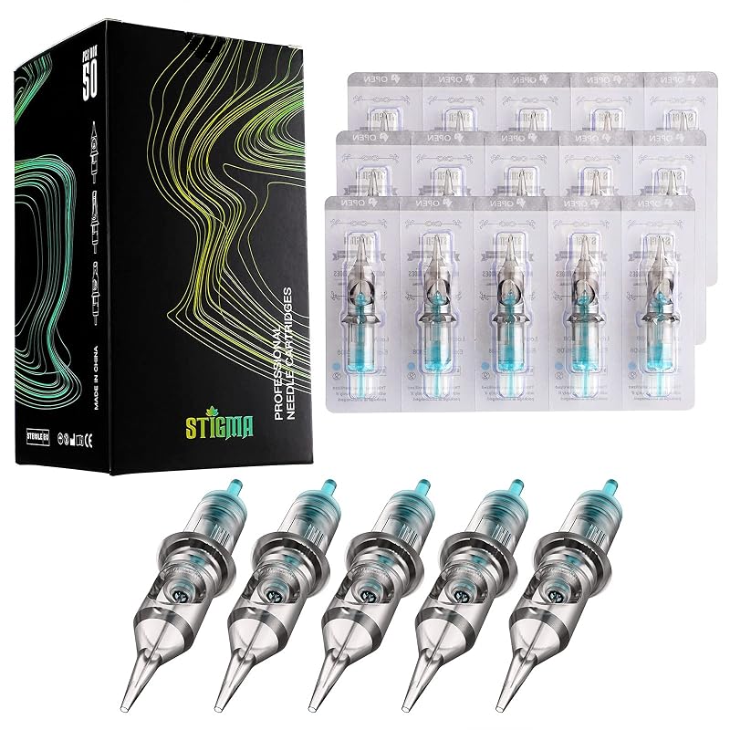 Cartuchos de Agulhas para Tatuagem STIGMA Aquamarine Knight EN02B, Round Liner 0,3 mm, Pacote com 50