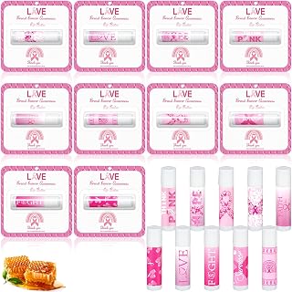 10 Pack Breast Cancer Awareness Lip Balms Bulk Small Pink Ribbon Thank You Lip Balms Gifts Set Breast Cancer Awareness Bulk Items Moisturizing Care Survivors Gifts for Women Men Survivors