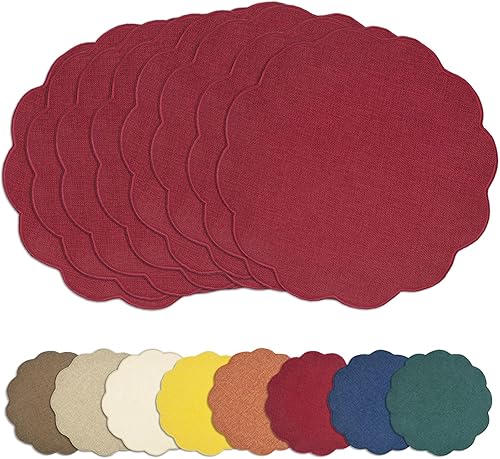 Miniatura 25 de AHHFSMEI Juego de 4 manteles individuales redondos de lino sintético, alfombrillas de mesa impermeables, resistentes al calor, antideslizantes y a