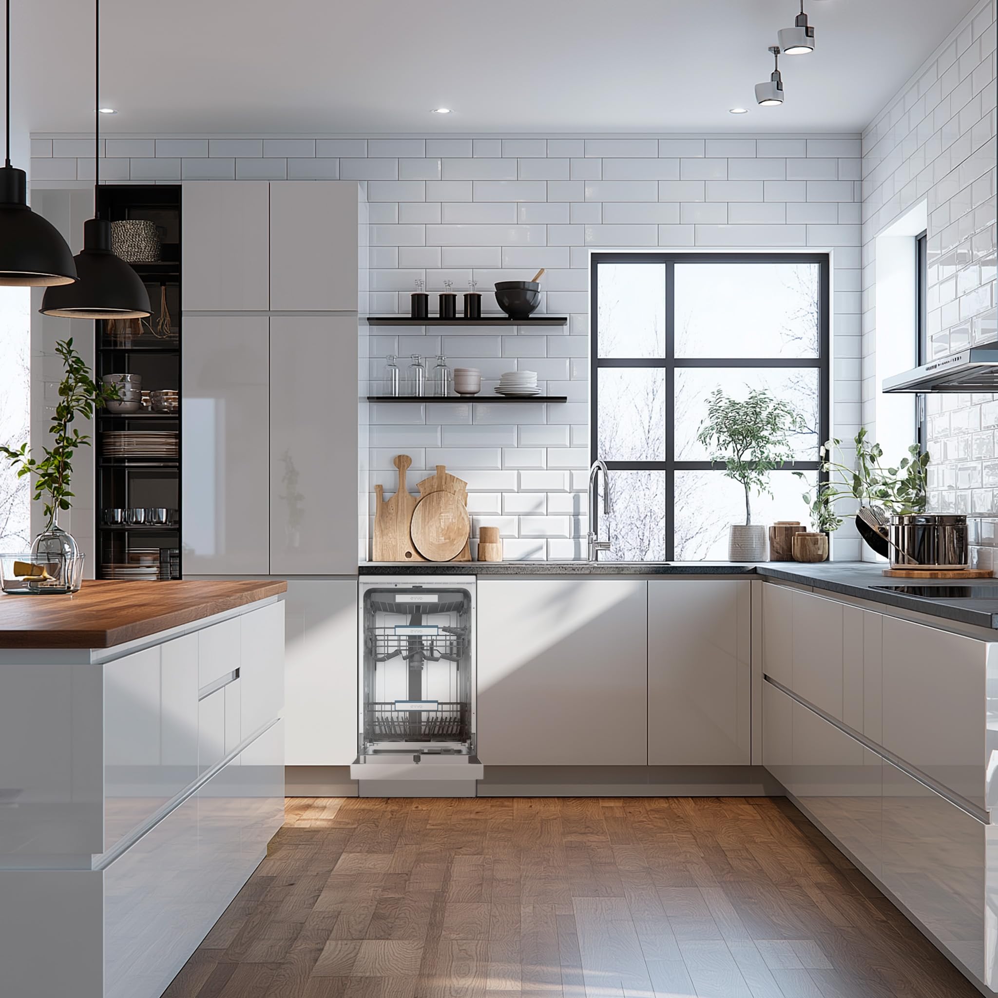 EVVO Lavastoviglie D4 Slim 45 cm, installazione libera, 11 coperti, efficienza classe C, 8 programmi con modalità auto, apertura automatica, funzione igiene e mezzo carico
