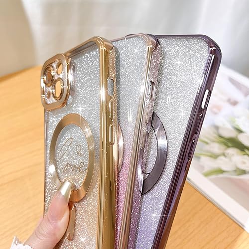 Vista 141 de Fiyart - Funda transparente magnética con purpurina para iPhone 12 para mujeres, con grabado "Love" metálico, protección para cámara y antigolpes