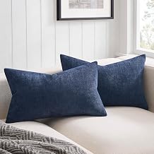 JUSPURBET 16x24 Pillow Covers Set of 2 Decorative Lumbar Texture Throw Pillow Covers Cases for Couch Sofa Bed Soft Chenille Cushion Covers with Hidden Zipper for Home Decor Living Room,Navy