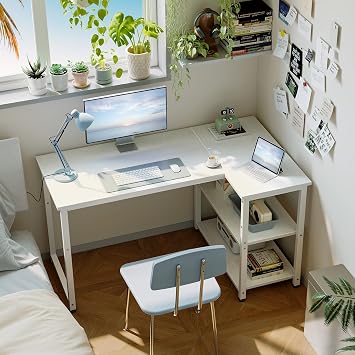 Coleshome L Shaped Gaming Desk for Small Space, 120x70 cm White