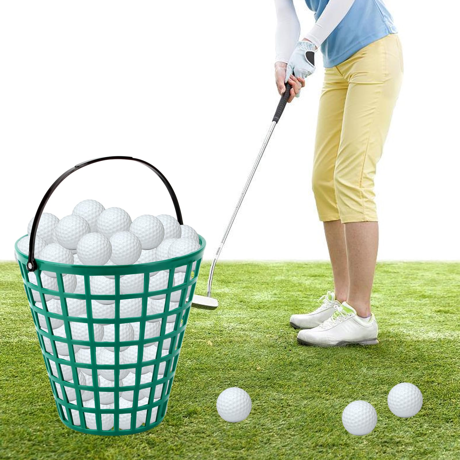 Golfballkorb, ABS-Golfballbehälter, Eimer mit Griff, Ballhalter enthält Stadionzubehör, Golfball-Aufbewahrungseimer für Golf, hält 100 Bälle, 2 Stück