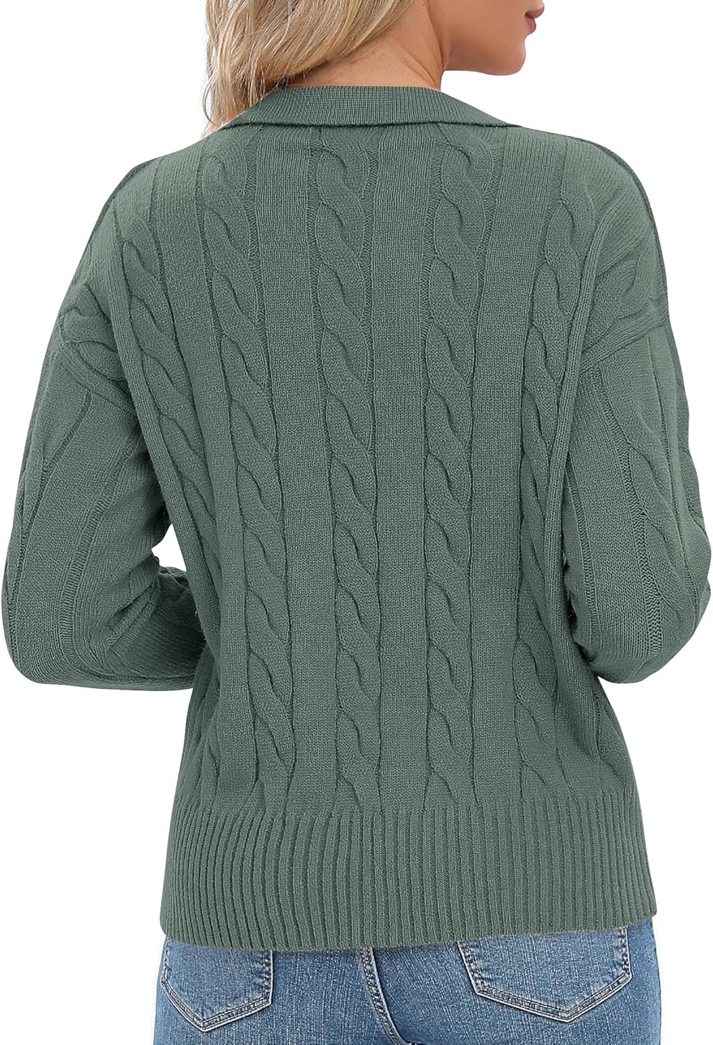 Urban CoCo Womens Long Sleeve V Neck Pullover Polo Sweater Tops Cable Knit Sweaters Winter Trendy Outfits - Image 5