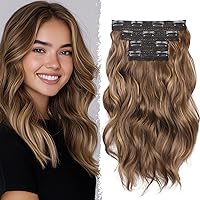 Vista 19 de 4 extensiones de cabello sintético con clip, extensiones de cabello rizado de 20 pulgadas de largo con clip (color: marrón medio)