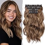 Hair Extensions Clip ins - 14 Inch Wavy Synthetic Clip in Hair Extensions For Women And Girls (Color: Chestnut Brown with Golden Highlights)