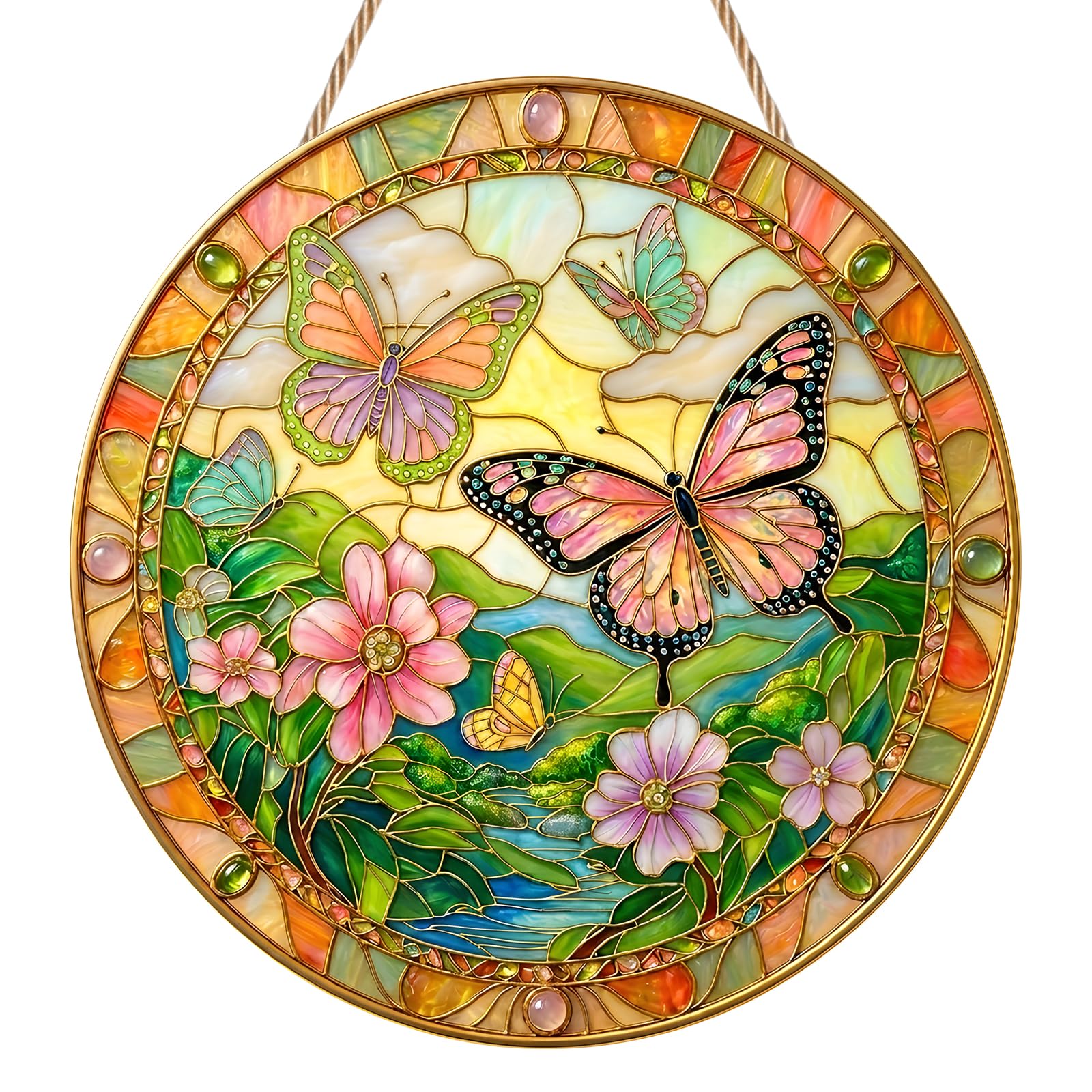 Butterfly Sun Catchers for Windows, Stained Glass Suncatchers for Windows, Colourful Floral Butterfly Window Hanging Garden Ornament for Home, Outdoor, Patio
