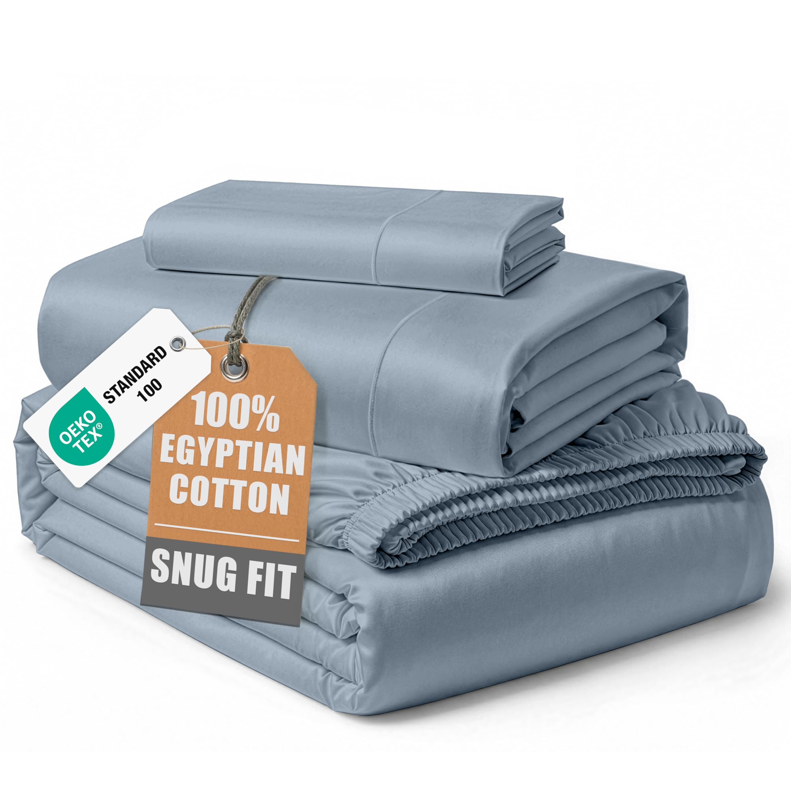 LANE LINEN Twin Size Sheets 100% Egyptian Cotton Sateen - French Blue