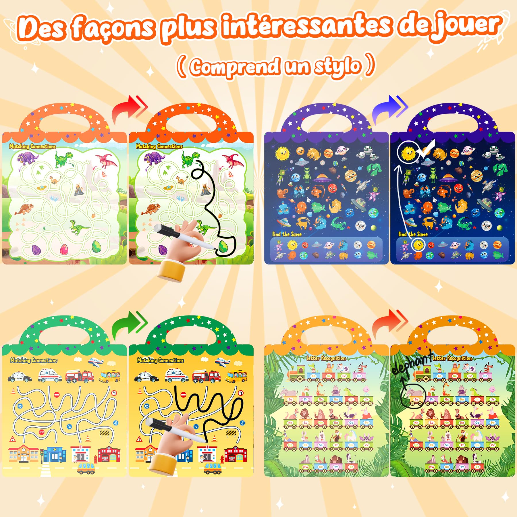 Ophy Gommettes Enfants 2 Ans - Autocollant Enfant 4 Pcs Stickers Réutilisables Véhicules Animaux l'espace Dinosaures 3D Livre Autocollant Jeux Educatif Enfant 2 3 4 5 6 Ans Jouet Sensoriel Cadeaux
