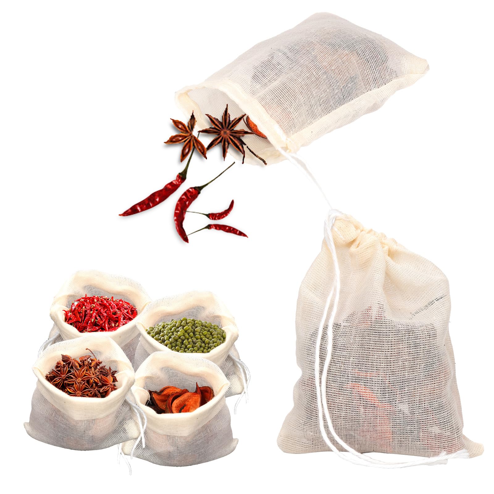 Sachet Thé Coton Sachets Mousseline Bieiyhe - 40 Pièces - 4 Tailles (6x8cm à 10x15cm) - Coton Réutilisable Sachets Infusion Lavables
