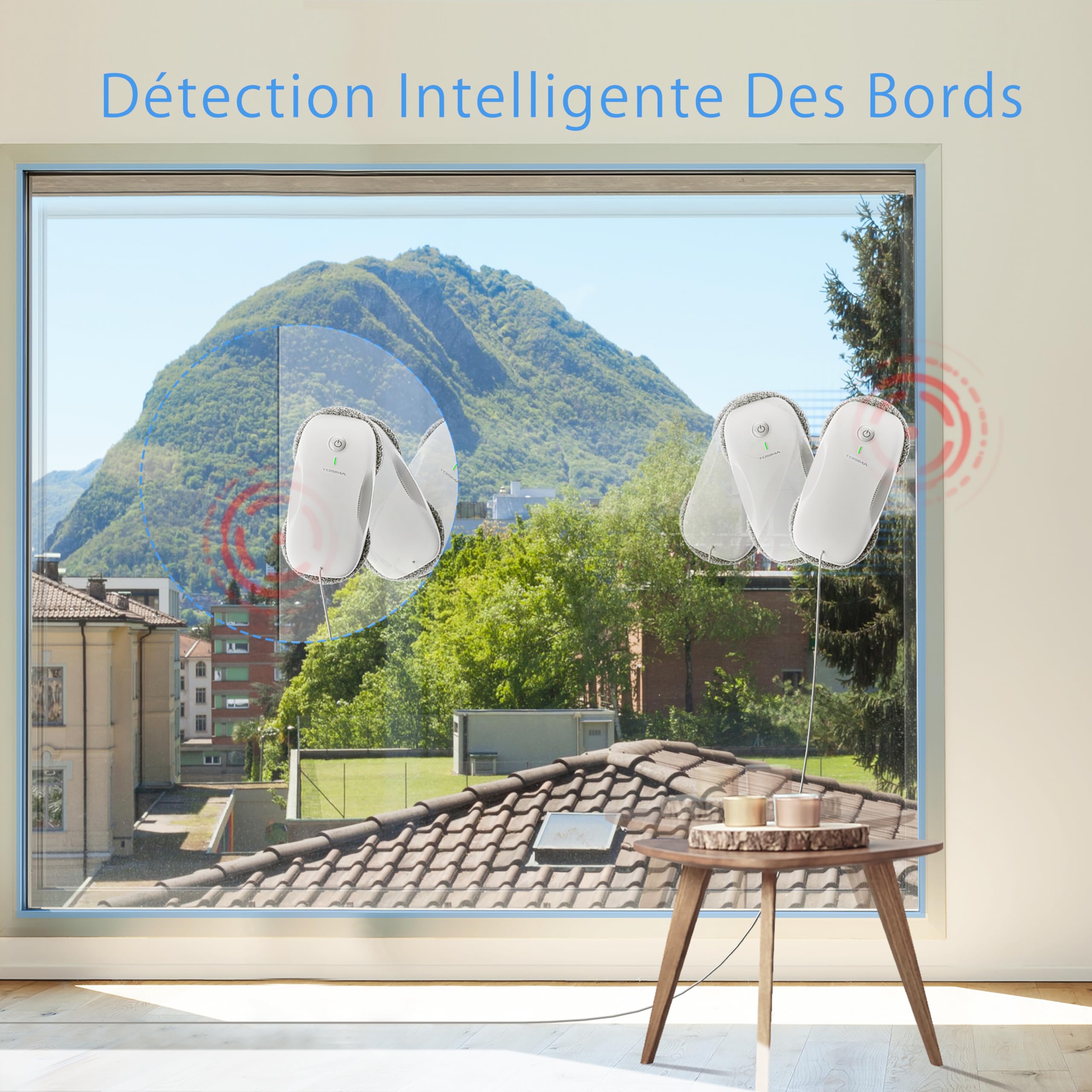 Tosima W2 Blanc Robot Nettoyeur vitre Automatique,Robot Nettoyeur de Vitres with 3800pa de Aspiration puissante,Triple système de sécurité,Lave à télécommand with 12 Chiffons