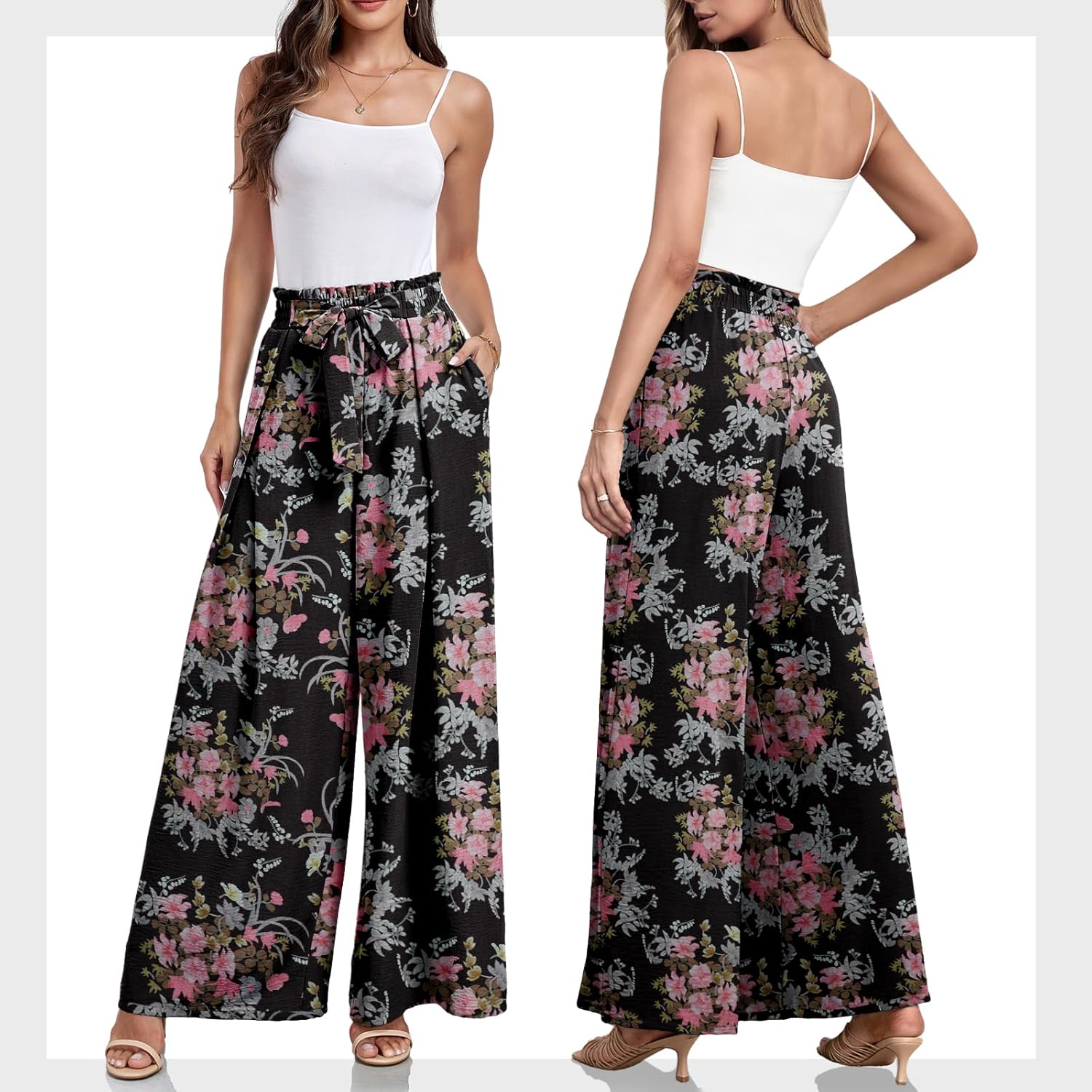 Lepunuo Wide Leg Pants for Women High Waisted Palazzo Pants Work Casual Flowy Tie Knot Trousers with Pockets - Image 5