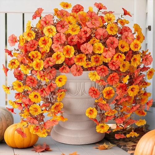 2 PCS Artificial Faux Fall Hanging Flowers Plants for Outdoor