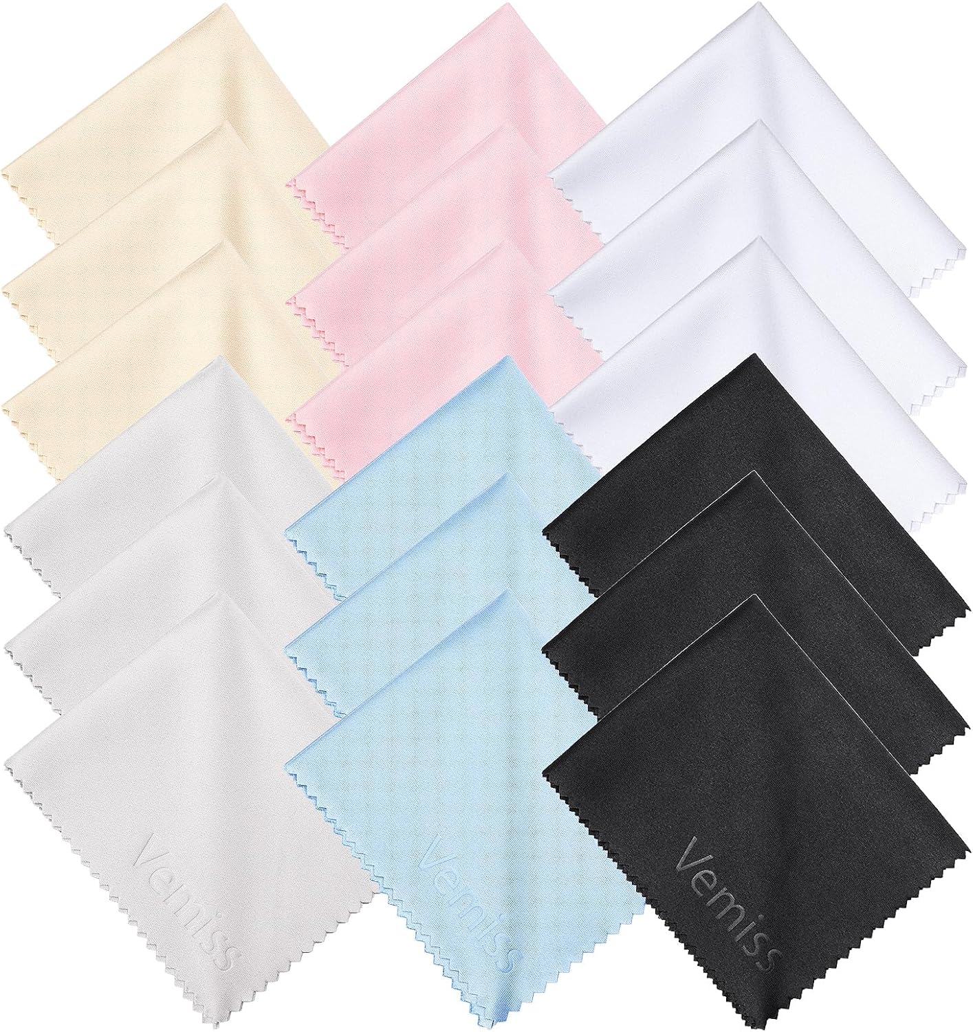 Vemiss 6 Pack Microfiber Glasses Cleaning Cloth, Wipes Lens Eyeglasses & Screens - Reusable, Portable with Keychain & Pouch - Sunglasses, Jewelry, Phone Cleaner Cloth (All Color)
