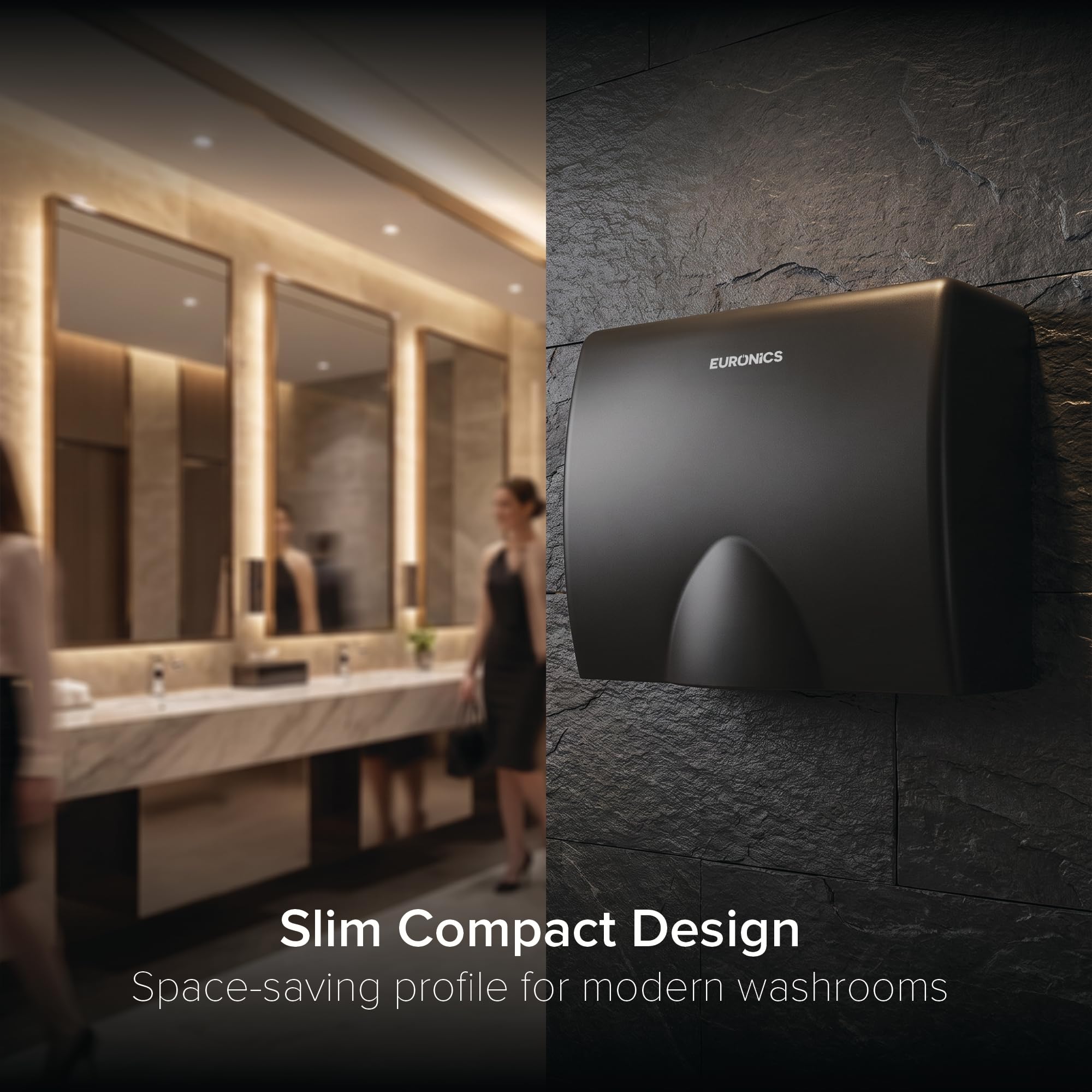 Euronics Automatic Hand Dryer for Washrooms & Office | Black ABS Plastic Commercial Hand Dryer | Fast & Efficient Hand Drying | Wall Mounted, Energy Efficient | BIS & ISI Certified | BEH04 — Amazon image 2