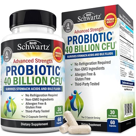 Probiotic 40 Billion CFU - Probiotics for Women & Men - Lactobacillus Acidophilus & Prebiotics - Digestive Health Capsules with Astragalus - Shelf Stable Supplement - Non-GMO, 60 Count