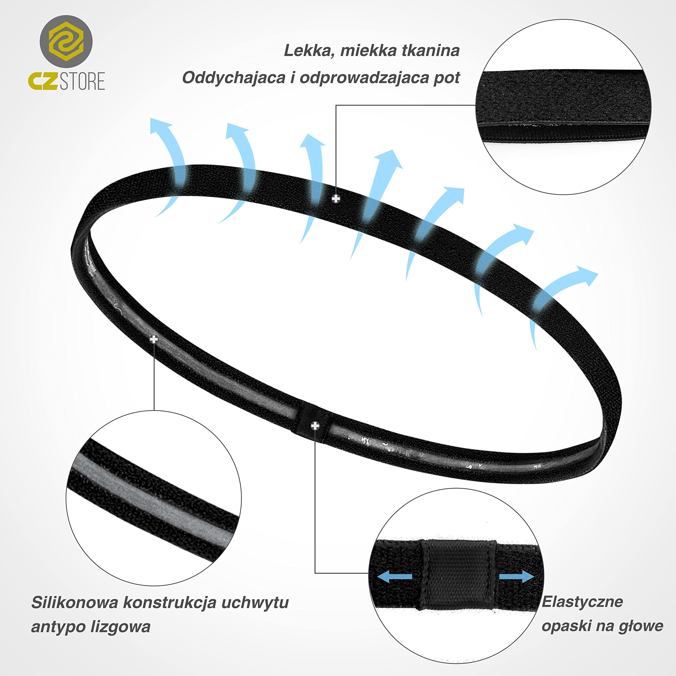 Opaska Sportowa na Głowę - 20 cm Długości, 8-Pak - ✮DOŻYWOTNIA GWARANCJA✮ - Sportowe Opaski Fitness - Rozciąga się do 70 cm - Opaska Treningowa do Włosów i na Uszy - Akcesoria Sportowe