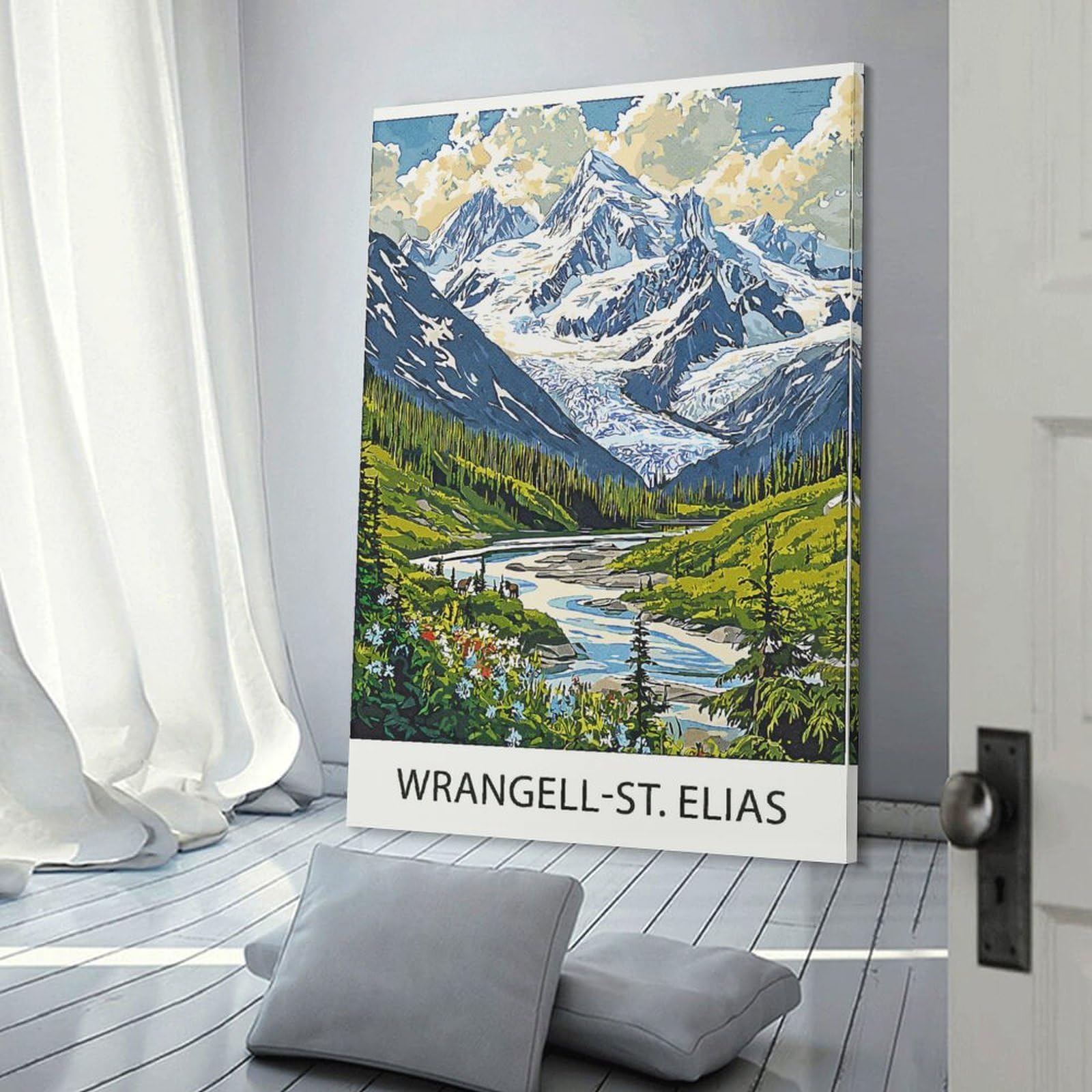 Junmoney Wrangell-St. Elias Mountains Wall Picture Print, 20x30inch(50x75cm), for New Home Styling, Lounge Or Bedroom, Home Artwork for Modern Interiors