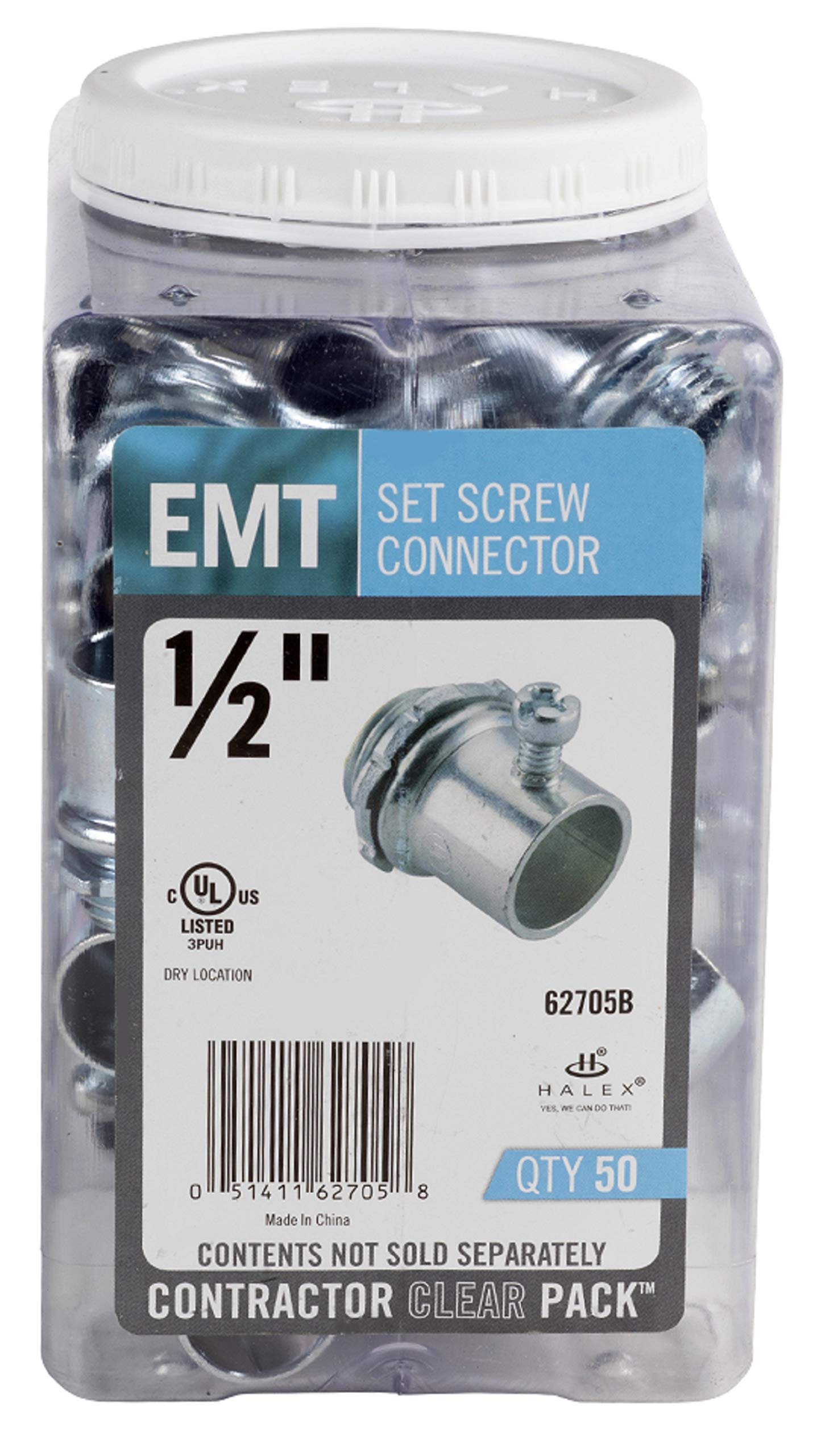 Halex – 1/2 Inch Electrical Metallic Tube (EMT) Set Screw Connectors – 62705B – 50 Per Pack,Silver