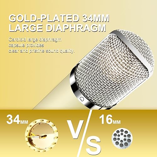 Miniatura 3 de XLR Micrófono condensador con diafragma grande de 1.339 in, micrófono de estudio profesional, grabación cardioide, micrófono FET para computadora,