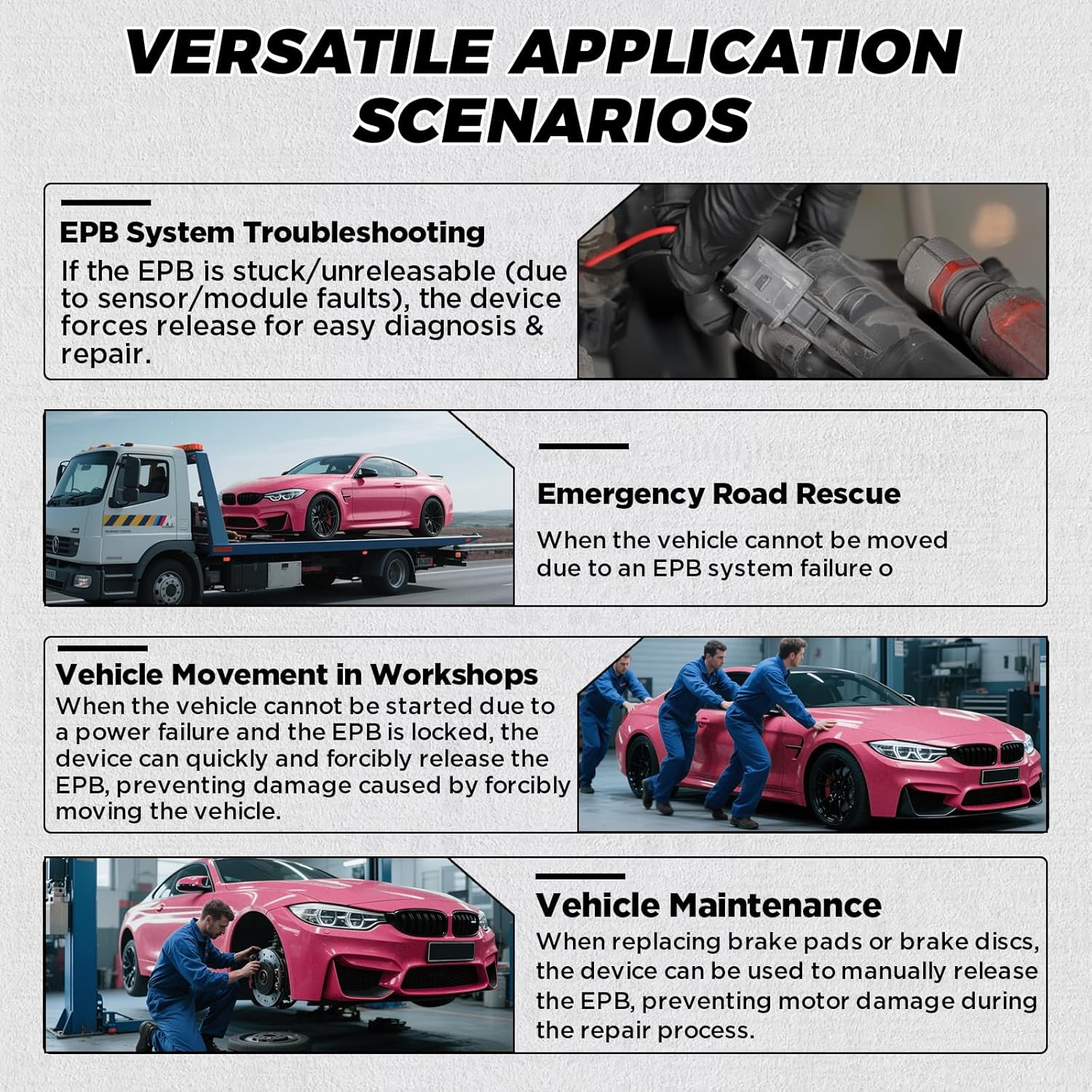 BT10 EPB Brake Emergency Release Tool, Electronic Parking Reset Device Dual Channel Forward Reverse Control with Over-Current Protection for Auto Maintenance