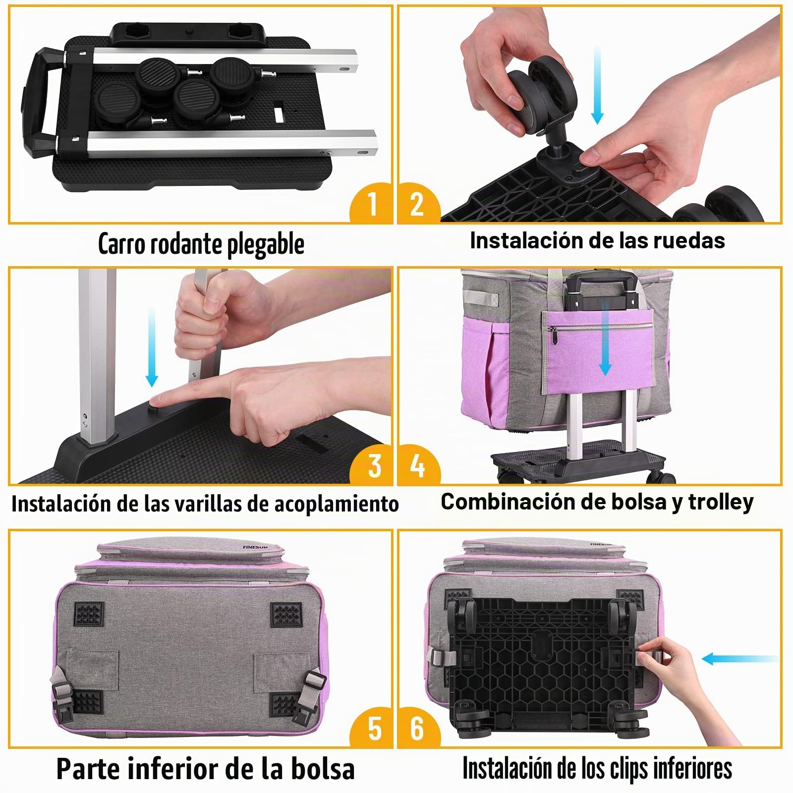 Estuche plegable de lujo para máquina de coser, gris y morado, funda de transporte para Brother, Singer, Bernina y la mayoría de máquina(con ruedas)