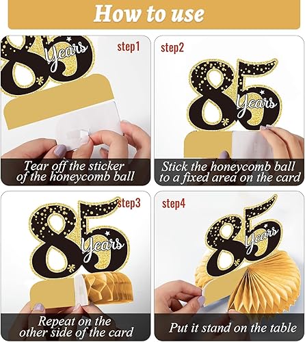 Miniatura 4 de 9 piezas de decoración de cumpleaños n.° 85, centros de mesa de cumpleaños 75 para decoración de mesas, decoraciones de nido de abeja a 85 años,