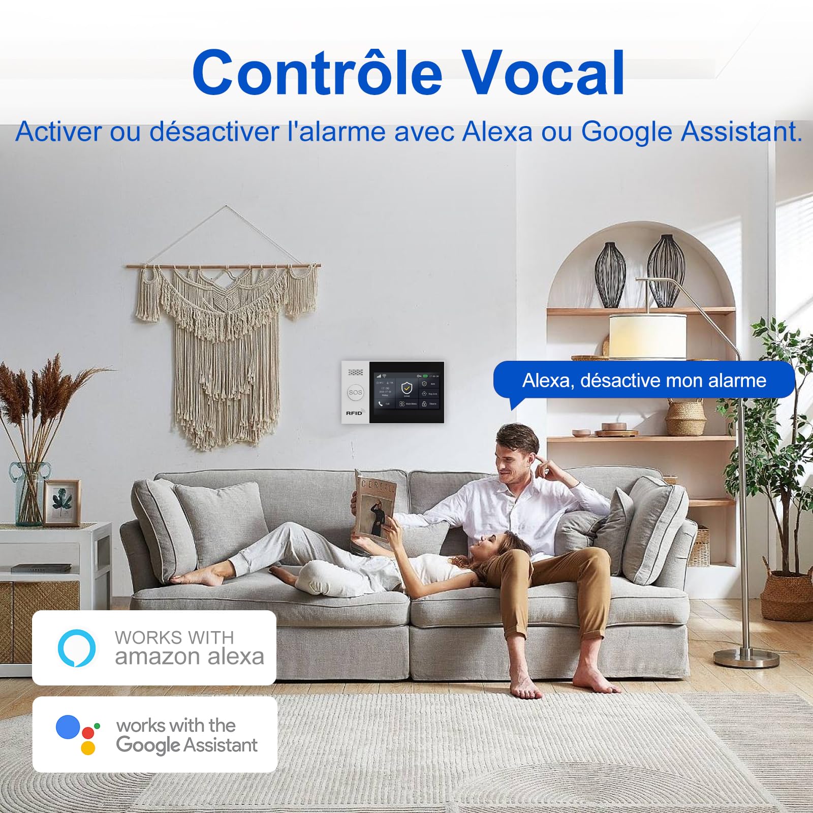 XUK Systeme Alarme Maison sans Fil – sans Abonnement ni Frais Mensuels – Kit Alarme Maison Complet avec Écran Tactile, Détecteur de Mouvement, Détecteur d’Ouverture, Sirène – Works with Alexa